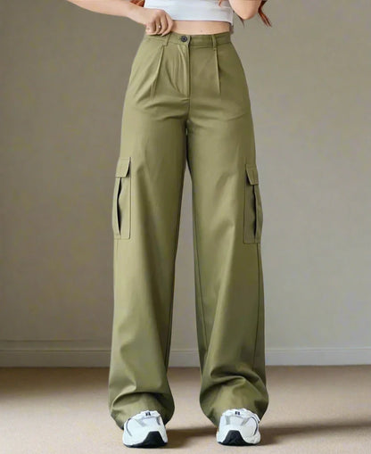 Cargo Pants Ladies Casual High Waisted Trousers With Pocket