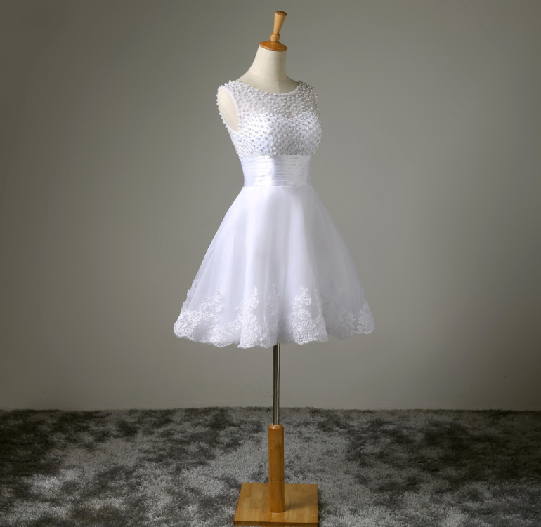 Ivory Short Lace Wedding Dress - -