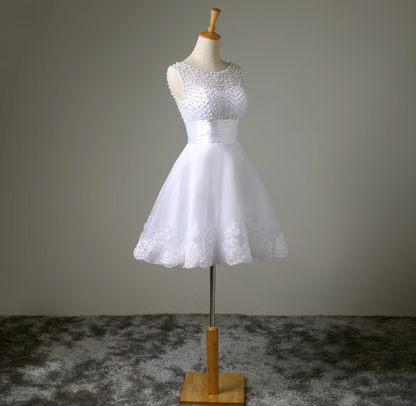 Ivory Short Lace Wedding Dress - -