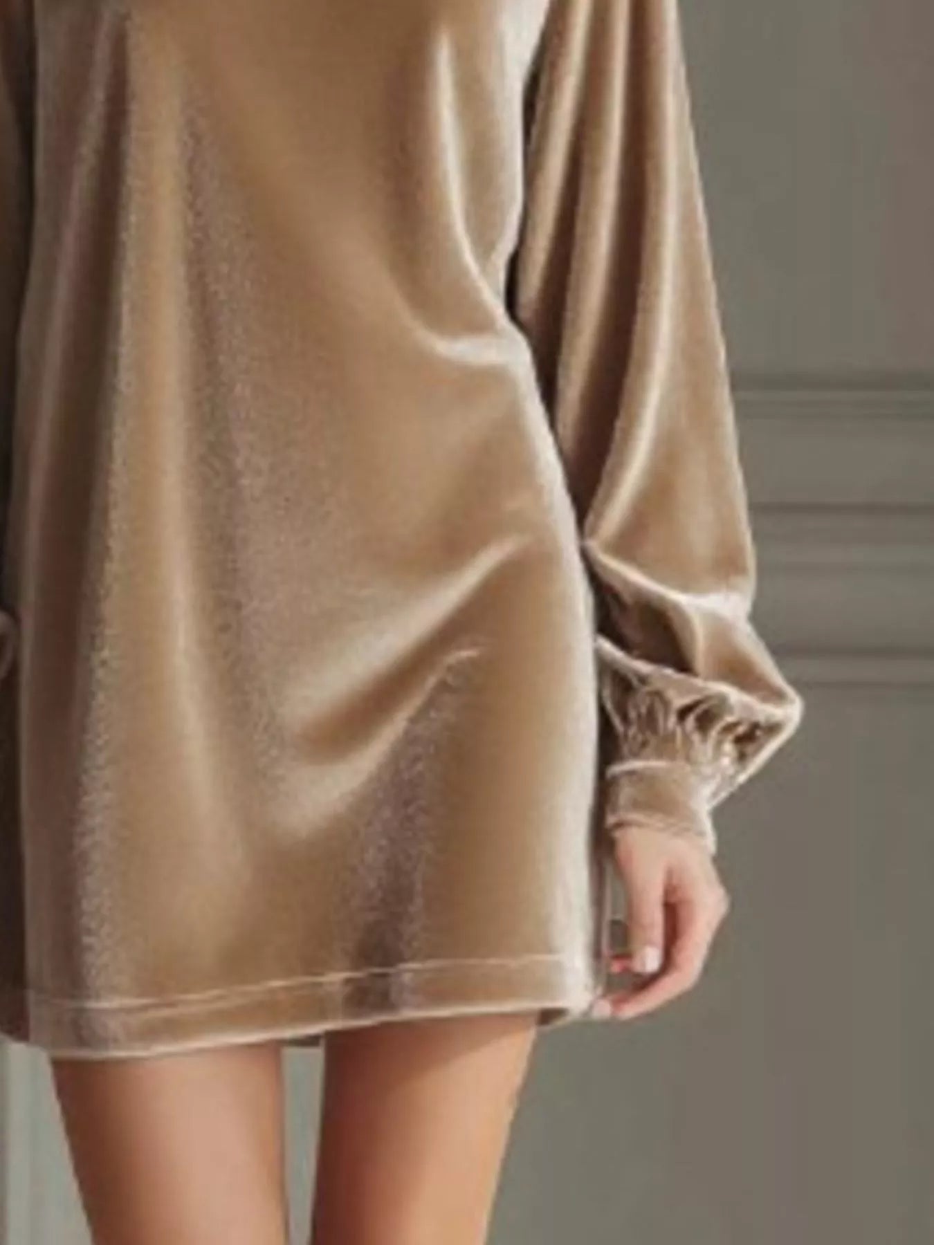 Velvet Long Sleeve Mini Dress - - Dresses