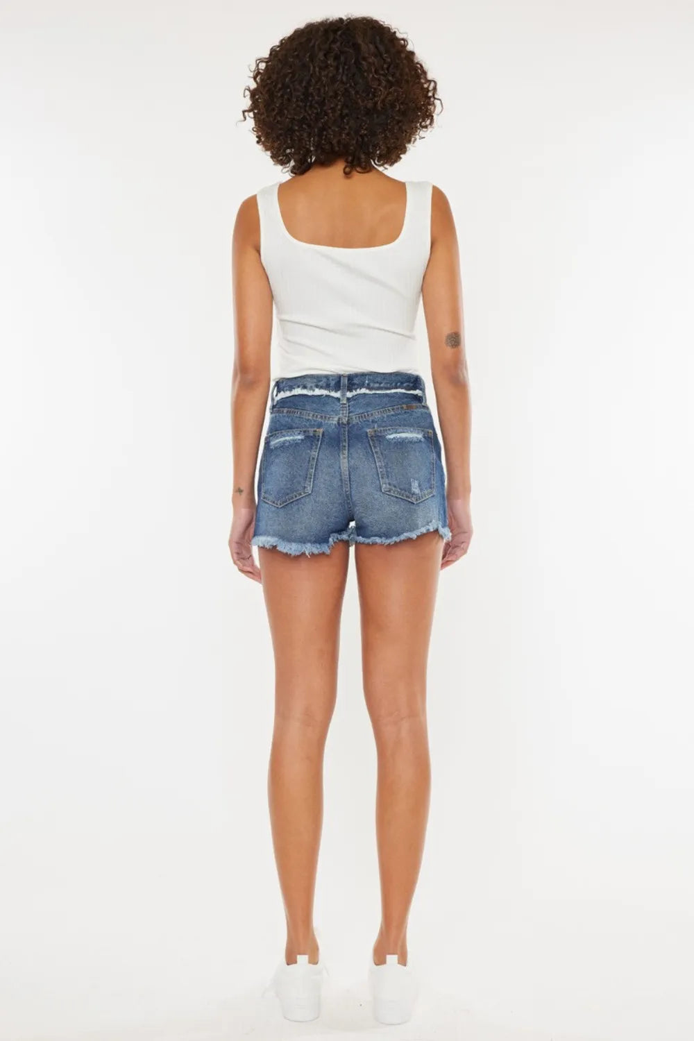 Kancan Distressed Button Fly Denim Shorts - -