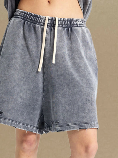 Men's Distressed Drawstring Shorts - -