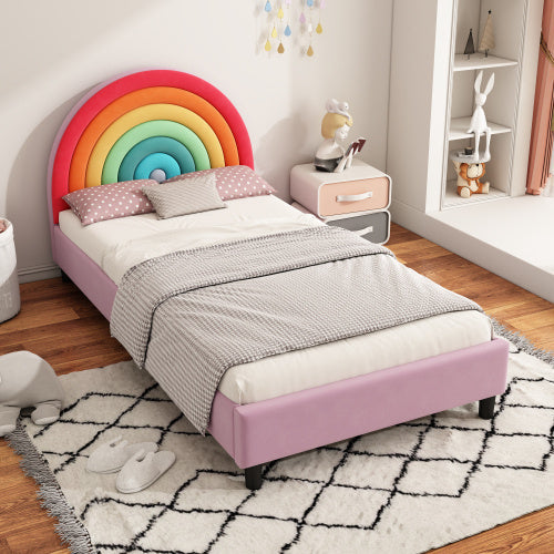 Rainbow Design Upholstered Twin Platform Bed - - bed frame