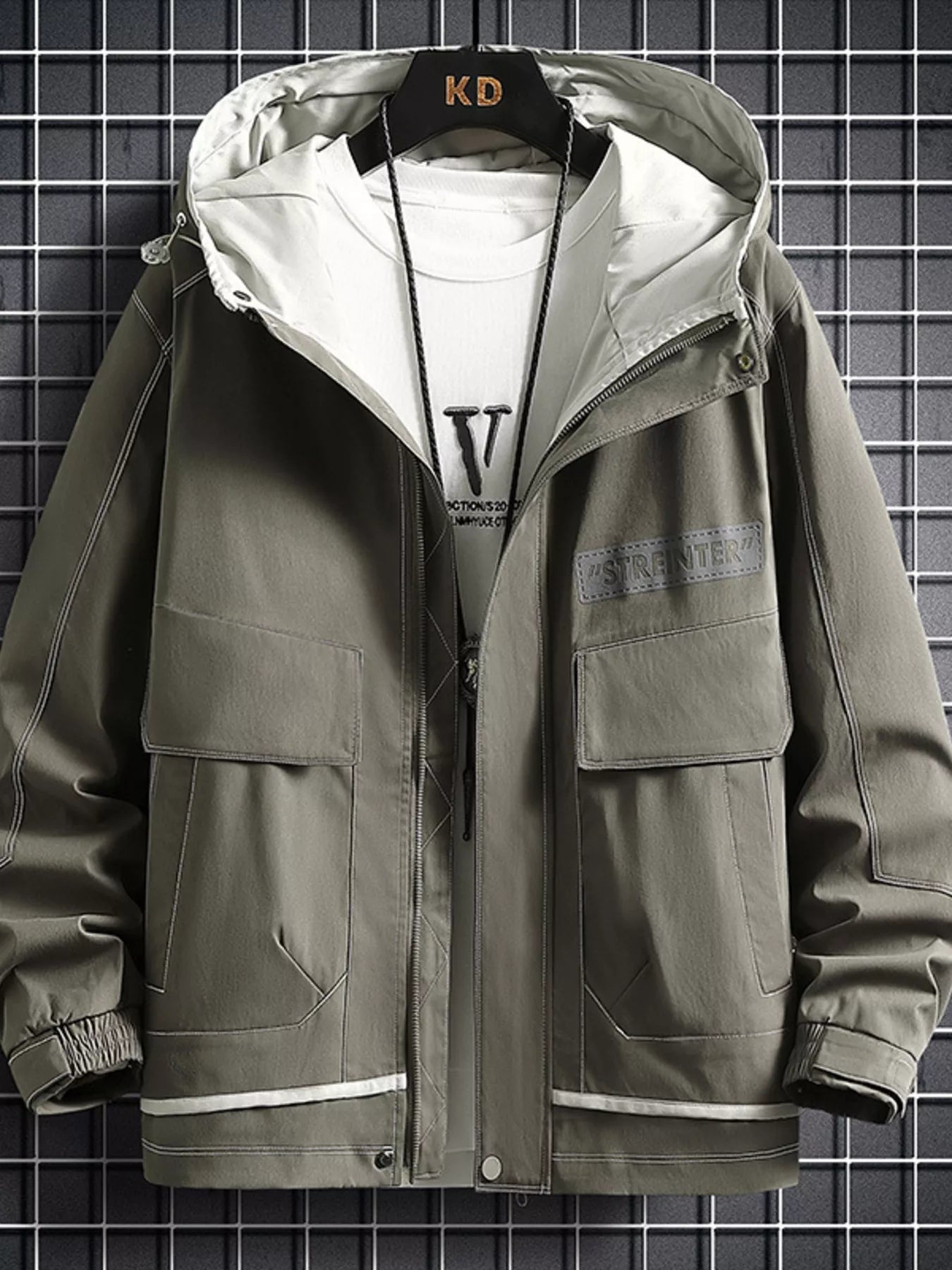 Men's Plus Size Hooded Casual Lightweight Jacket - Army Green -