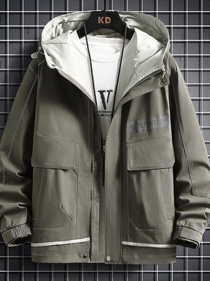 Men's Plus Size Hooded Casual Lightweight Jacket - Army Green -