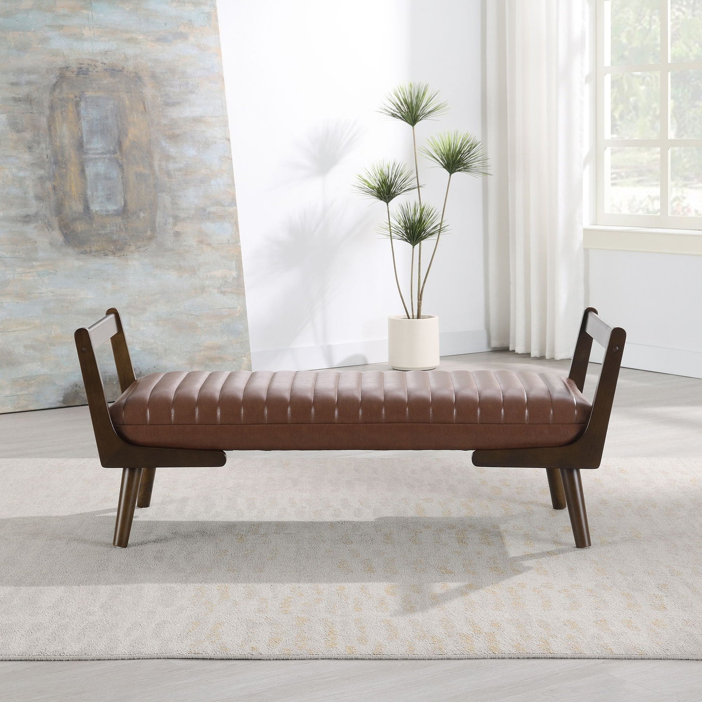 Mid-Century Bench With Wood Legs- Unique Piece Furniture- {{Product type}}