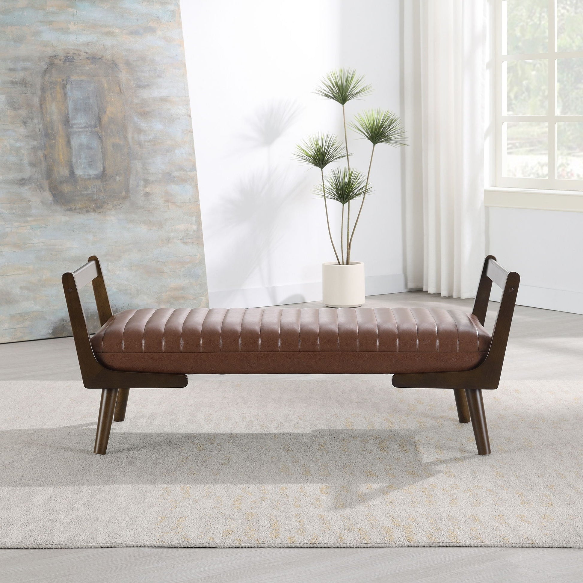 Mid-Century Bench With Wood Legs- Unique Piece Furniture- {{Product type}}