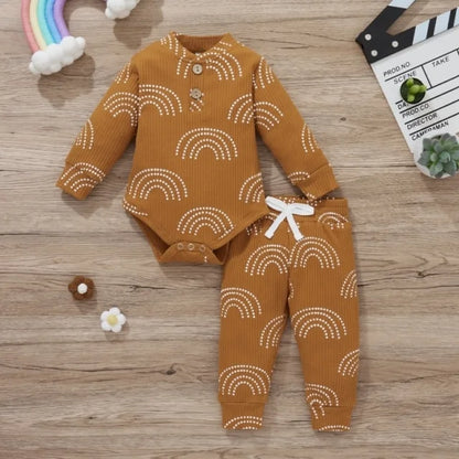 Newborn Baby Bodysuits + Elastic Pants white brown 18M