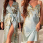 Cherry Print Satin Nightgown & Robe Set Kia Day Design