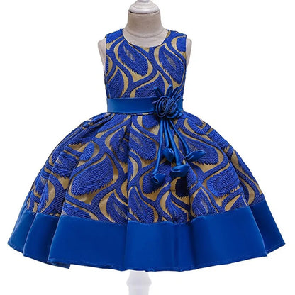 Baby Girls Flower Striped Dress Dark Blue 6T