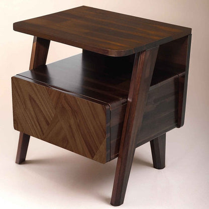 Rum Handcrafted Solid Wood Nightstand - Walnut - Nightstand