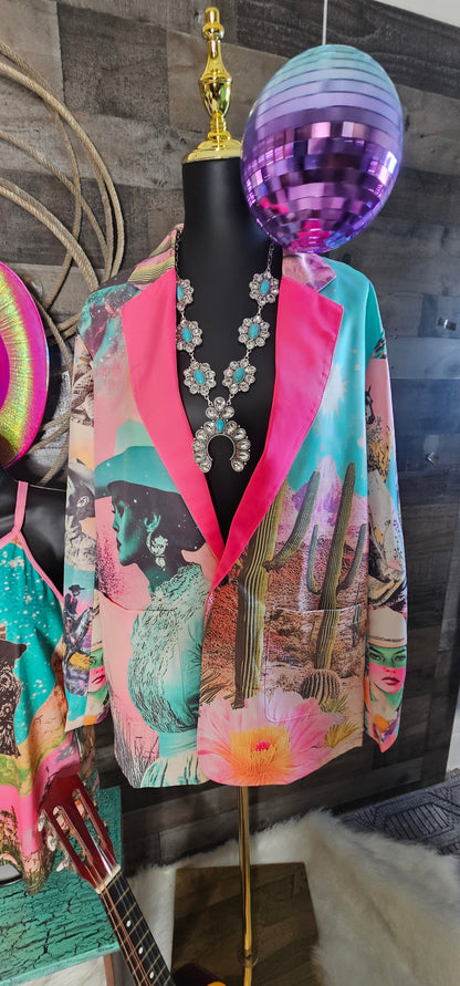 Baha Ranch Retro Pop Western Pop Cowgirl Blazer - - Jackets & Blazers