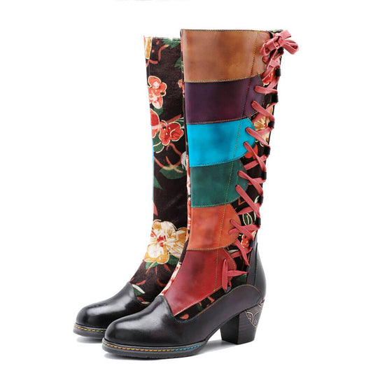 Leather Handmade Embossed Adjustable Boots - - Boots