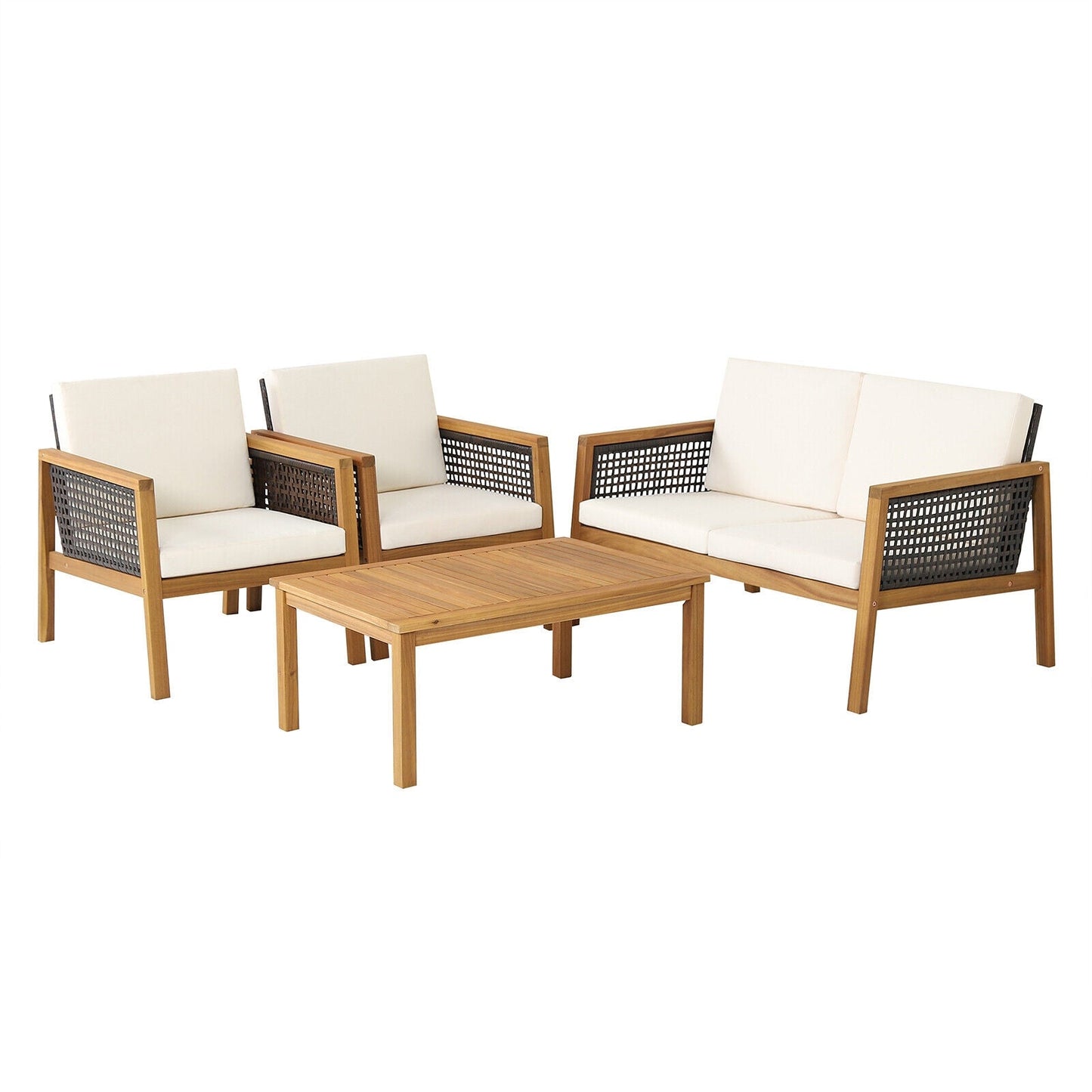 4 Pieces Patio Rattan Furniture Set with Removable Cushions- DirectDeals- {{Product type}}