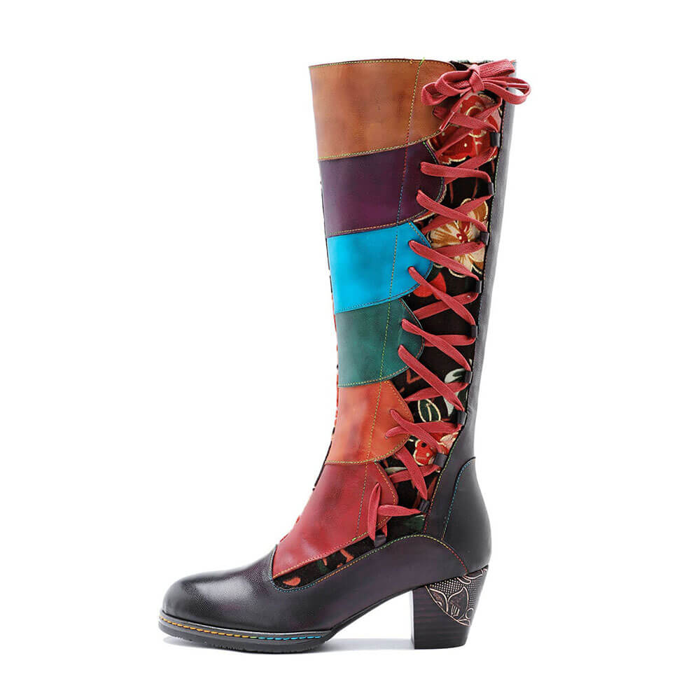 Leather Handmade Embossed Adjustable Boots - - Boots