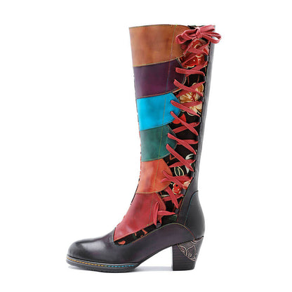 Leather Handmade Embossed Adjustable Boots - - Boots