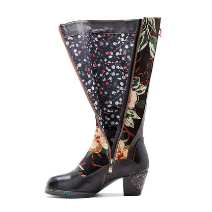 Leather Handmade Embossed Adjustable Boots - - Boots