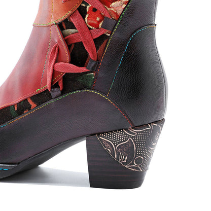 Leather Handmade Embossed Adjustable Boots - - Boots