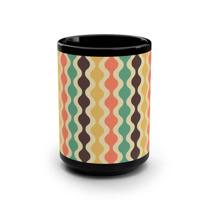 Retro Wave Pattern Black Mug - 15oz - Kia Day Design