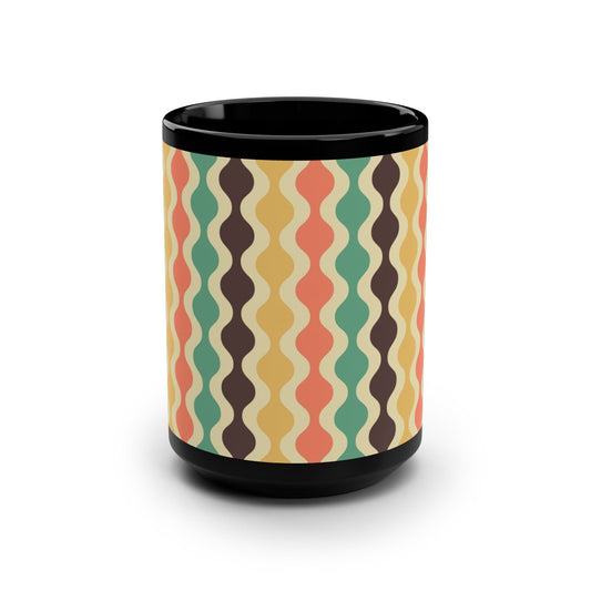 Retro Wave Pattern Black Mug - 15oz - Kia Day Design
