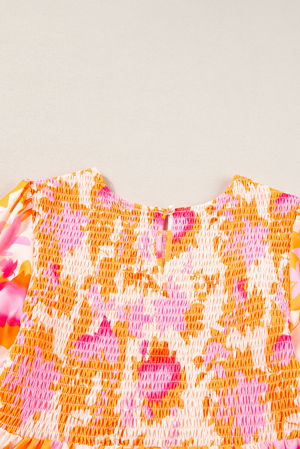 Orange Abstract Print Smocked Lantern Sleeve Ruffle Mini Dress - - Dresses/Mini Dresses