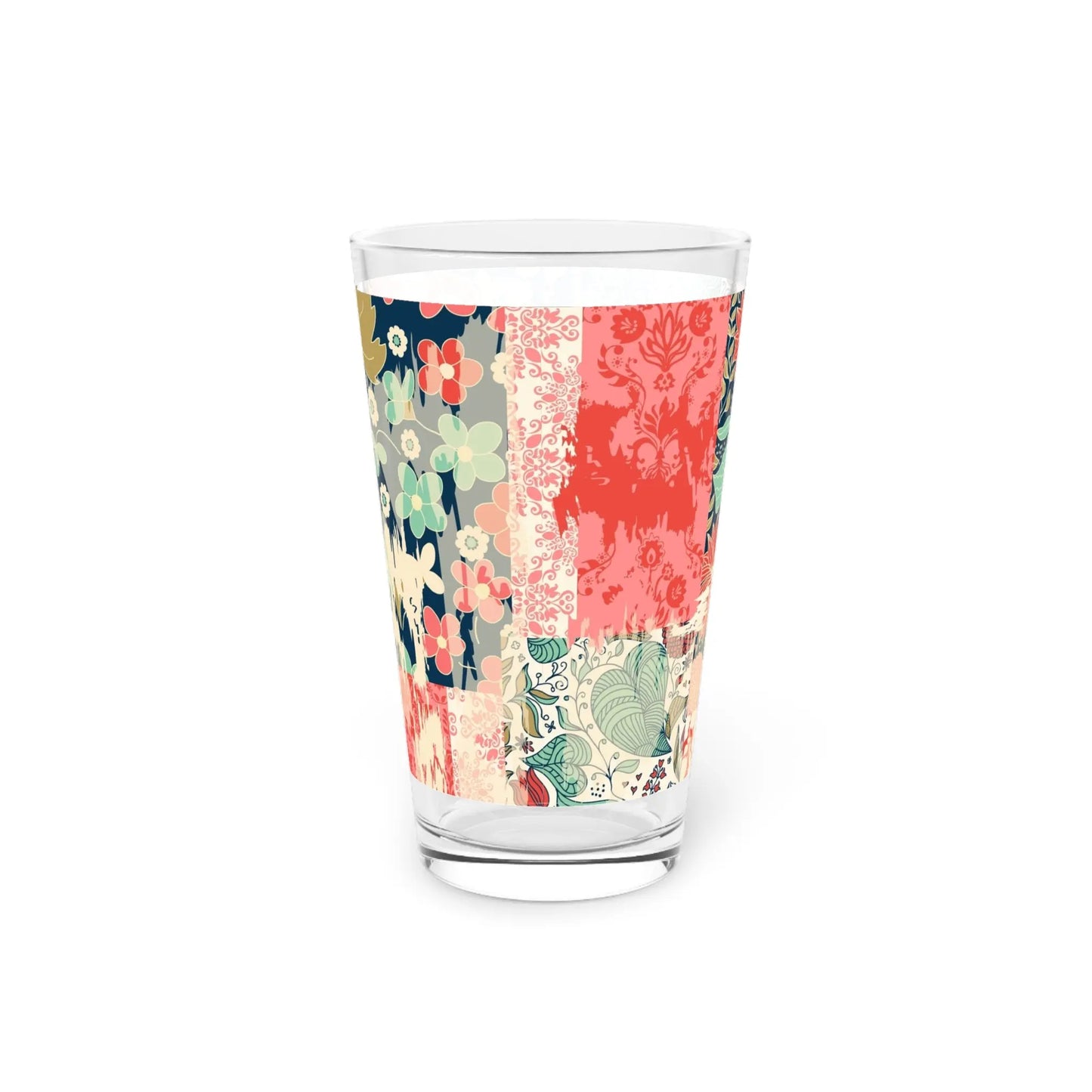 Floral Design Pint Glass - 16oz Decorative Drinkware for Home & Events Printify