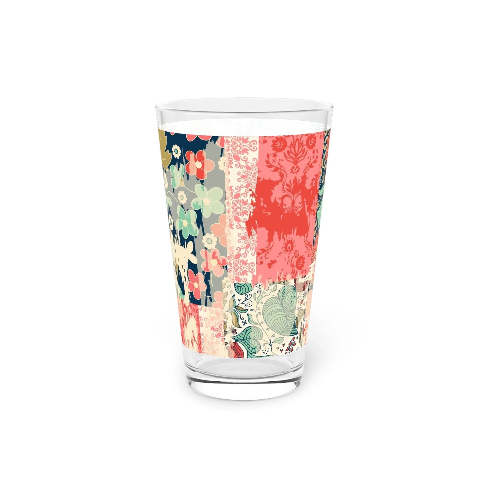 Floral Design Pint Glass - 16oz Decorative Drinkware for Home & Events Printify