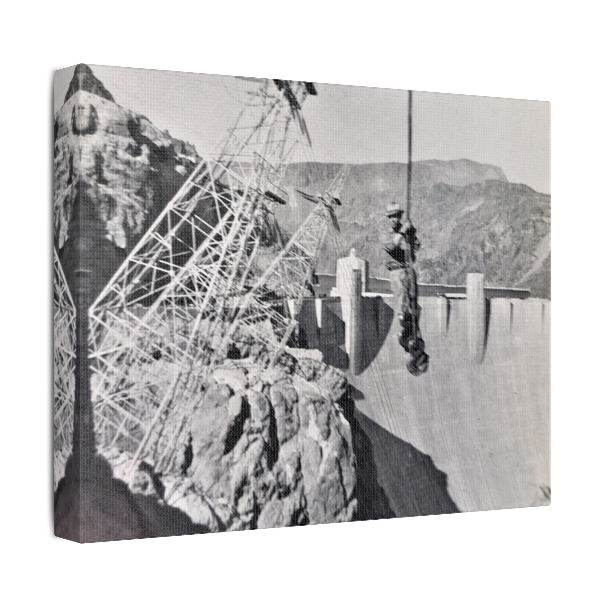 Suspended Boulder Dam Worker Satin Canvas Stretched