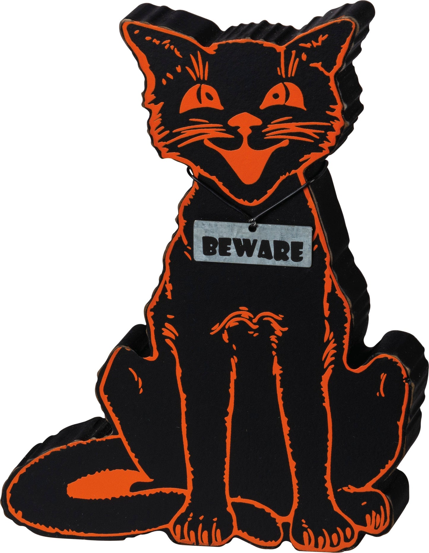 Beware Black Cat Chunky Sitter Wood Sign - - Fall & Halloween