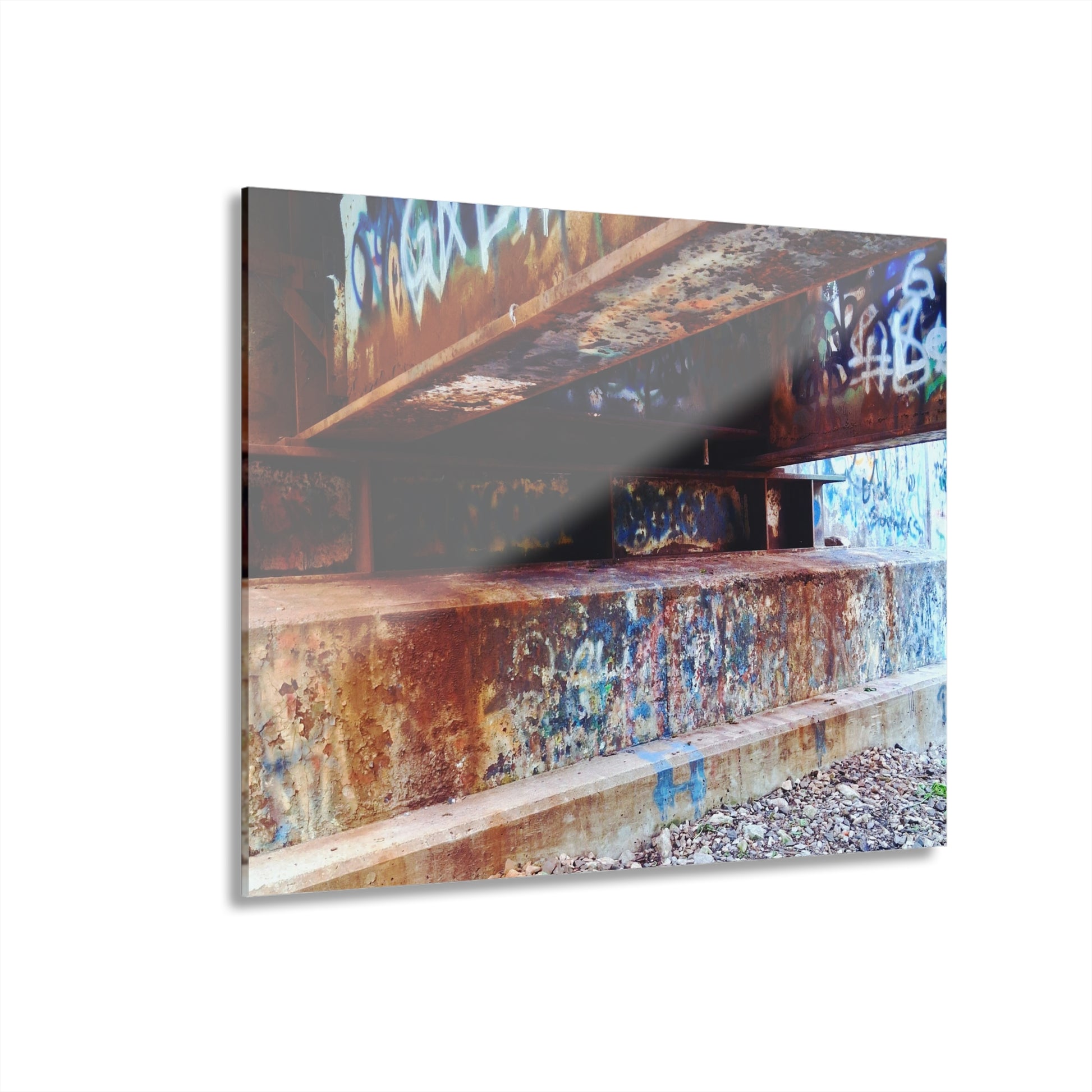 Acrylic Print — Urban Rust Graffiti Photograph French Cleat Hanging - - Home Decor
