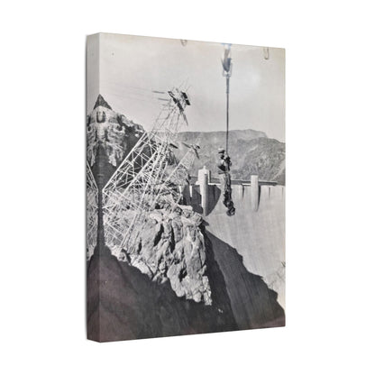 Suspended Boulder Dam Worker Satin Canvas Stretched