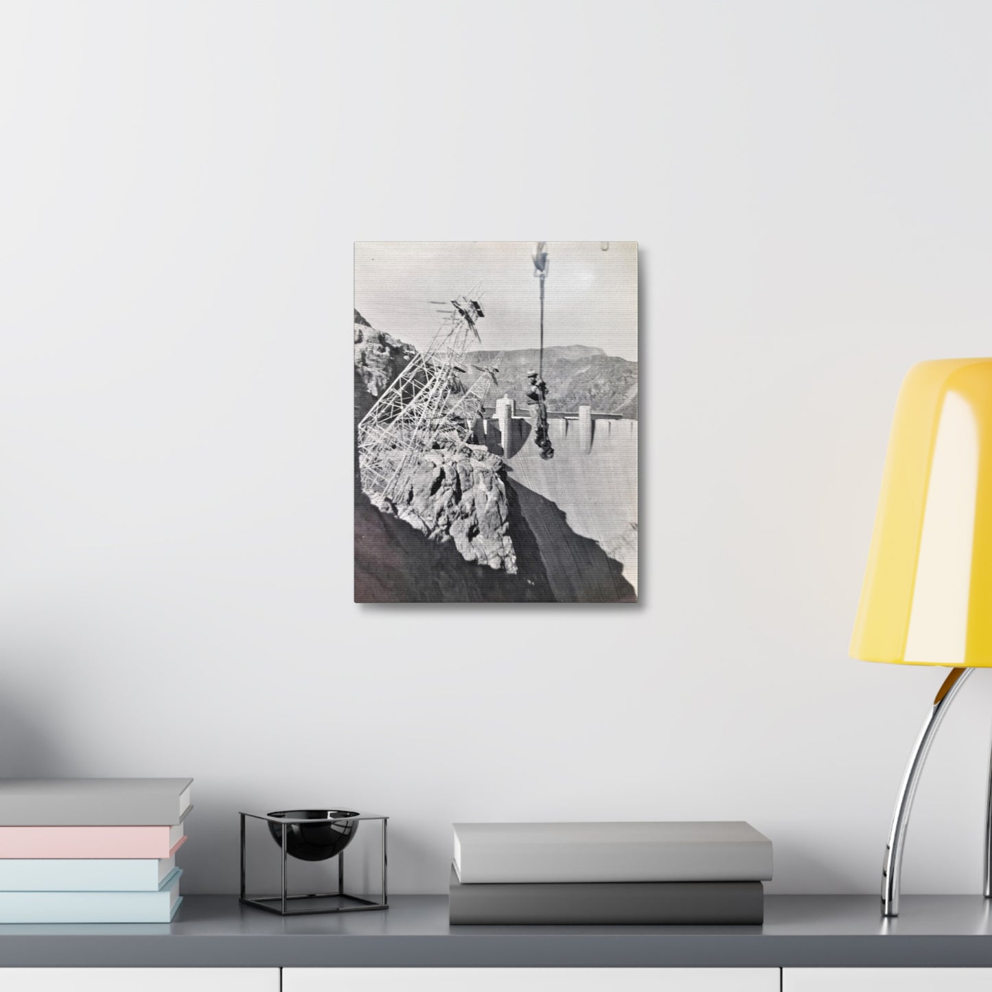 Suspended Boulder Dam Worker Stretched Canvas