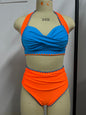 Bikini Swimsuit Women Twisted Swimwear Push Up Bikini Set High Waist Bathing Suit - Blue Orange -