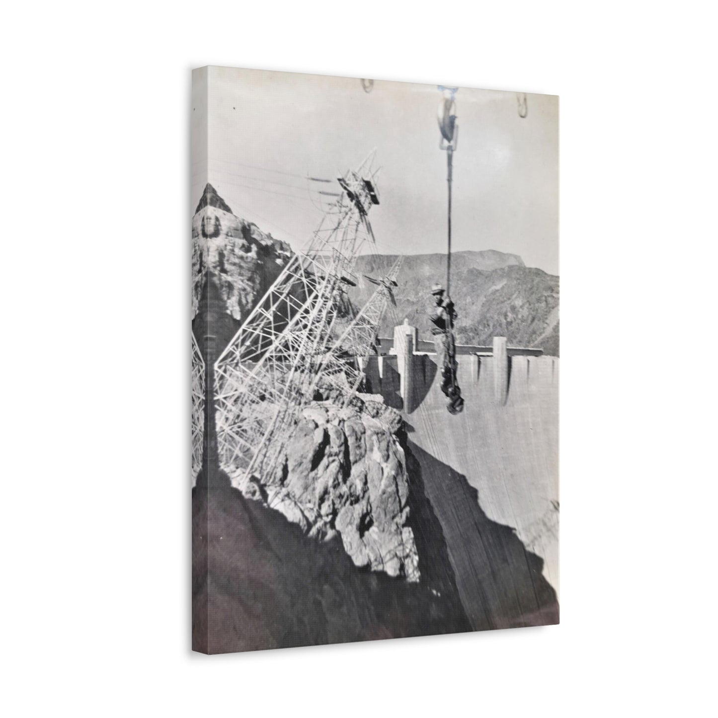 Suspended Boulder Dam Worker Stretched Canvas