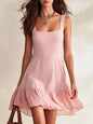 Ruffle Hem Square Neck Mini Dress - Pink -