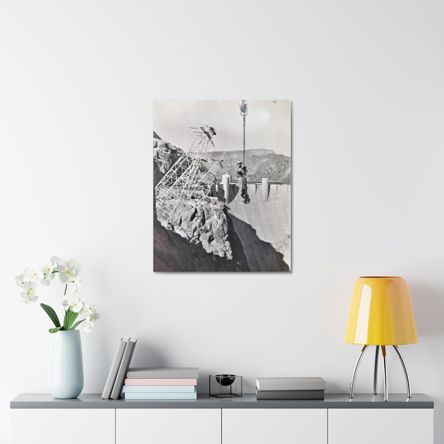 Suspended Boulder Dam Worker Stretched Canvas