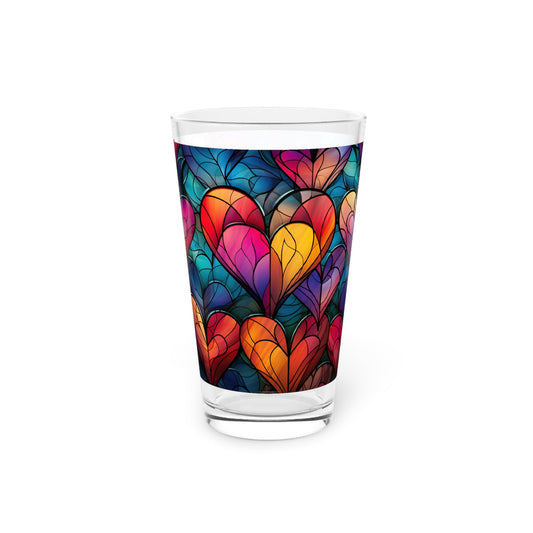 Love in Full Spectrum A Vibrant Rainbow Heart Stained Glass 16oz Pint Glass - - Mug