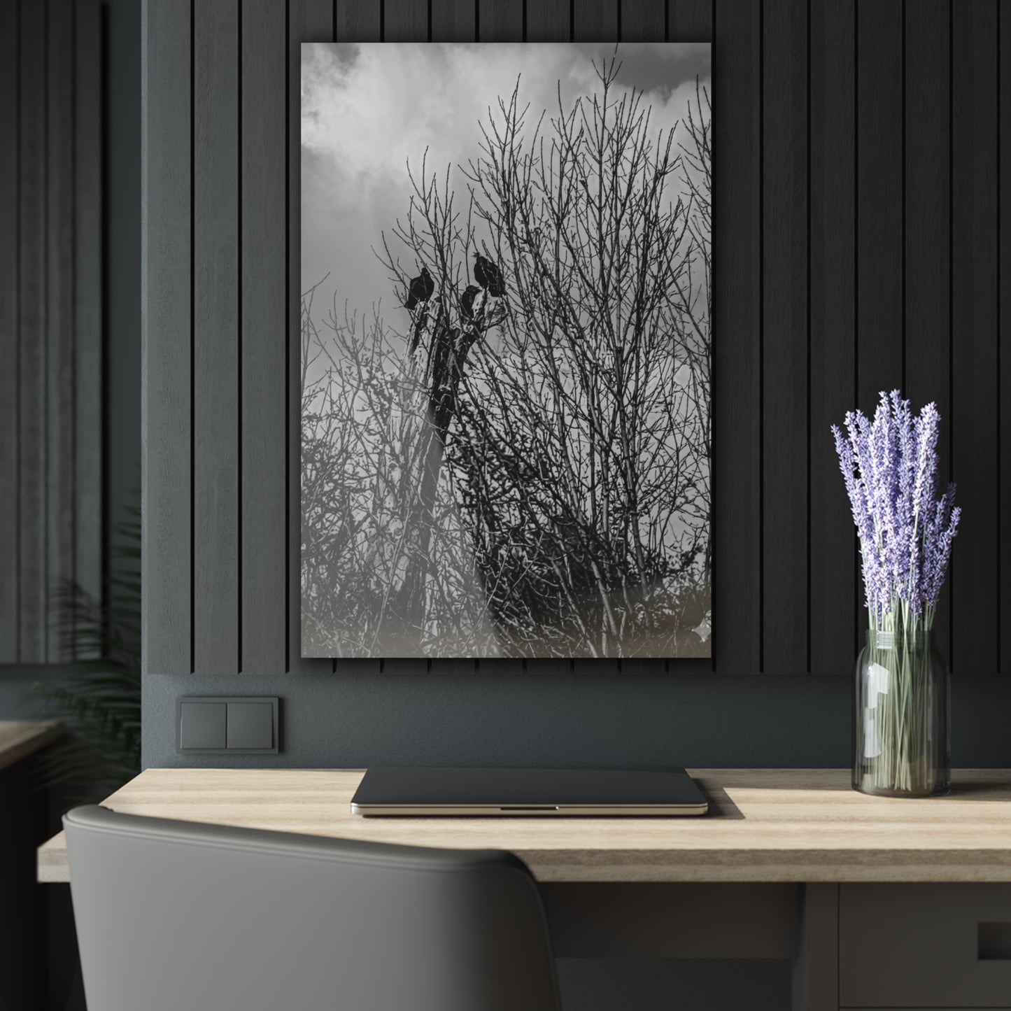 Black & White Buzzards in Winter Trees French Cleat Hanging - 24" x 36" (Vertical) 0.25'' - Home Decor