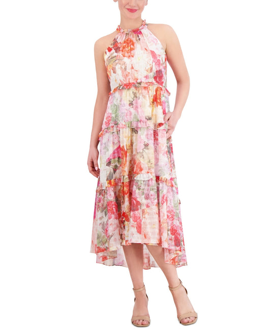 Vince Camuto Womens Printed Chiffon Ruffle-Tier High-Low Dress - Multi - New with tags
