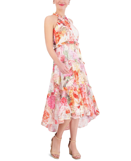 Vince Camuto Womens Printed Chiffon Ruffle-Tier High-Low Dress - - New with tags