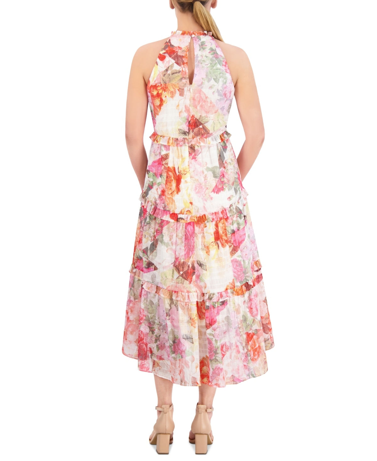 Vince Camuto Womens Printed Chiffon Ruffle-Tier High-Low Dress - - New with tags
