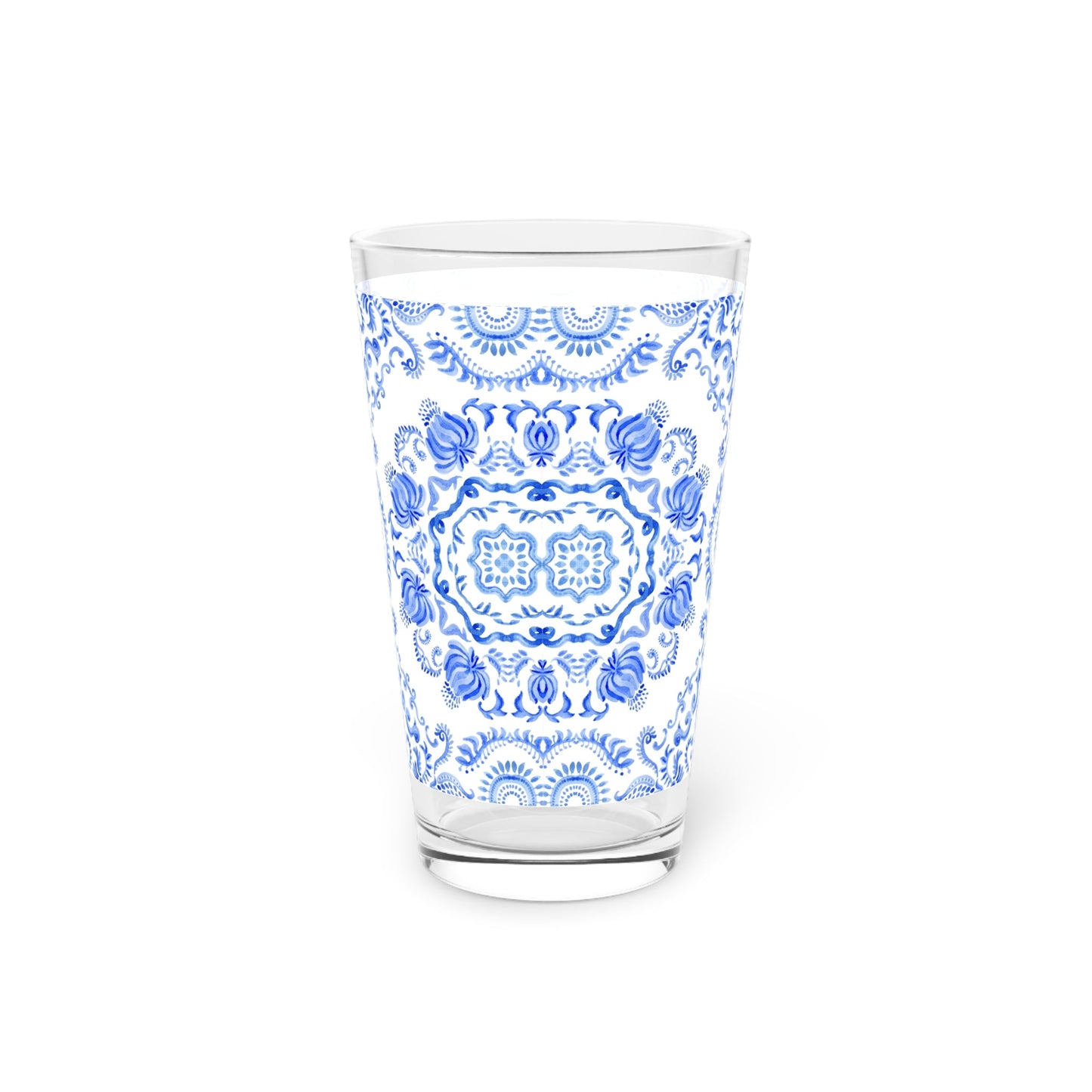 Light Blue Floral Pint Glass 16oz - Kia Day Design