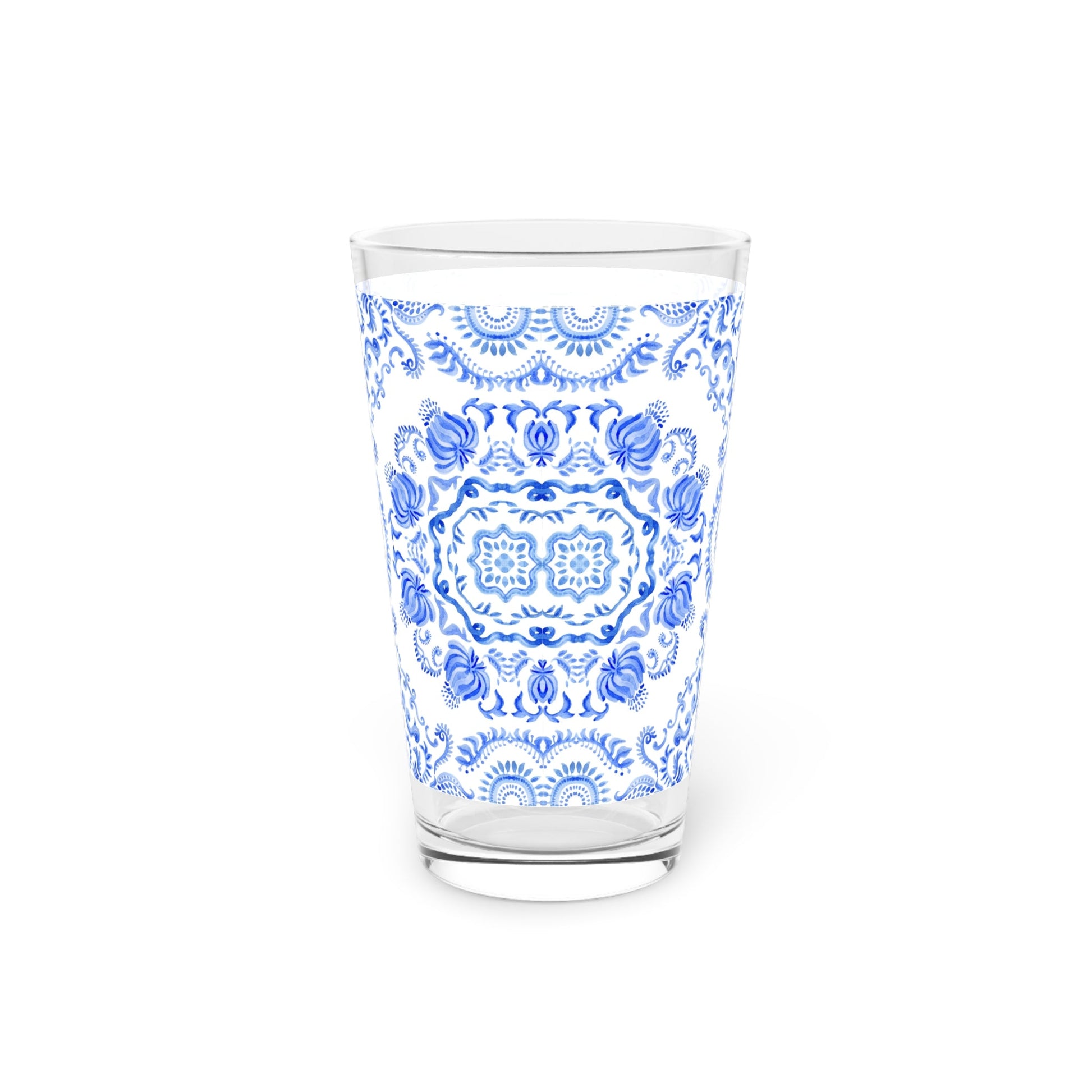 Light Blue Floral Pint Glass 16oz - Kia Day Design