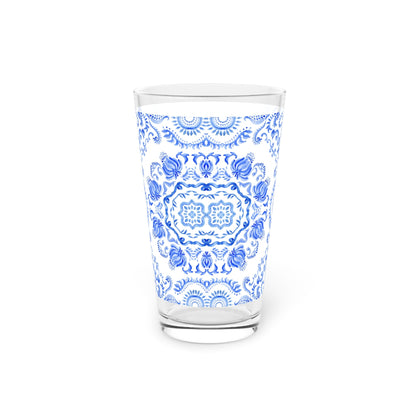 Light Blue Floral Pint Glass 16oz - Kia Day Design