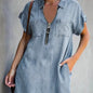 Denim Dress With Zip Closure - Grey 8 - dress