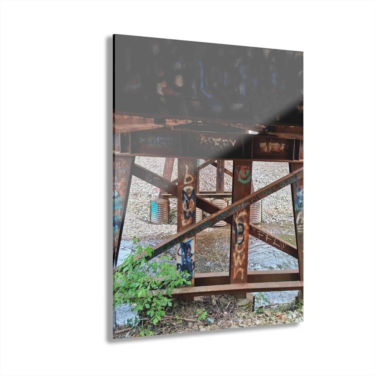 Urban Rusted Bridge Graffiti Acrylic Print French Cleat Hanging - - Home Decor