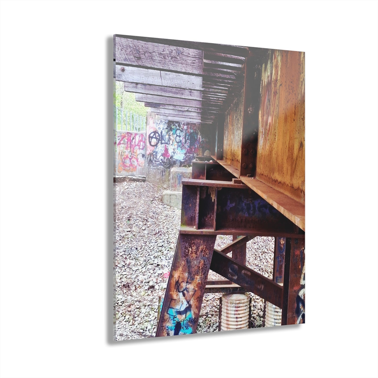 Urban Rust Photography Acrylic Print — Graffiti Underpass Wall Art French Cleat Hanging - 11″ x 14″ (Vertical) 0.25'' - Home Decor