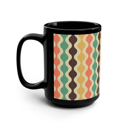 Retro Wave Pattern Black Mug - 15oz - Kia Day Design