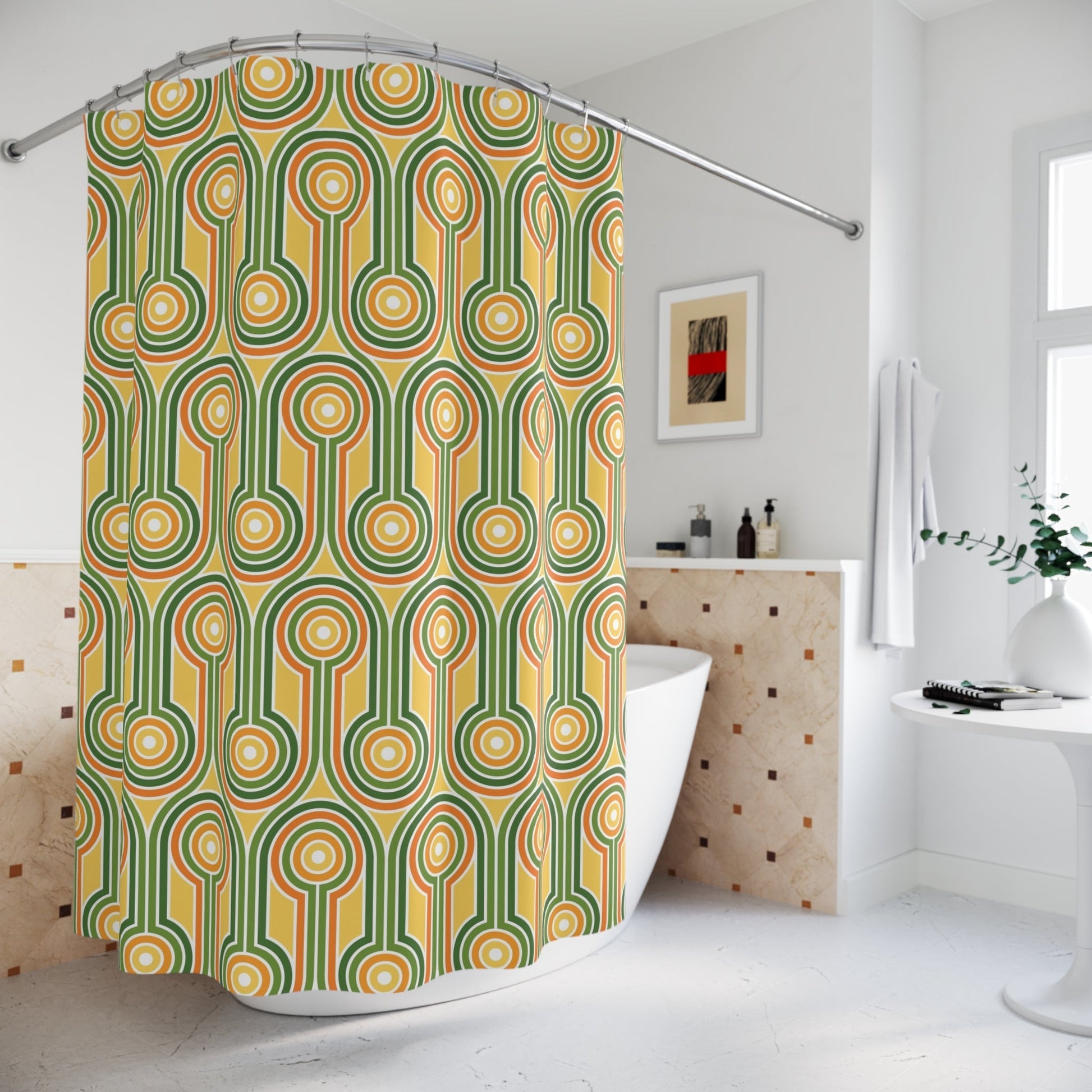 Colorful Geometric Retro Shower Curtains - Kia Day Design
