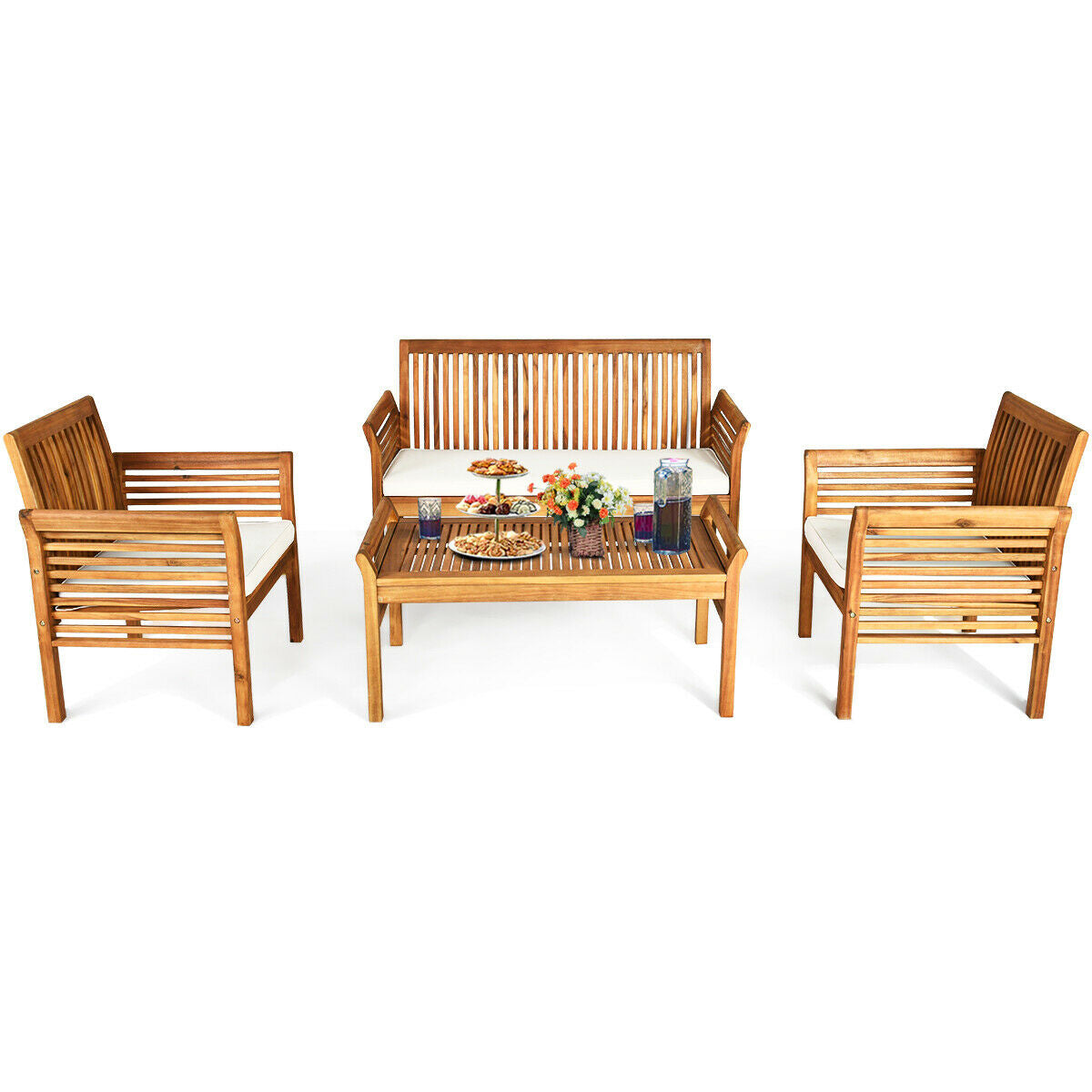 4 Pieces Outdoor Acacia Wood Sofa Furniture Set- DirectDeals- {{Product type}}